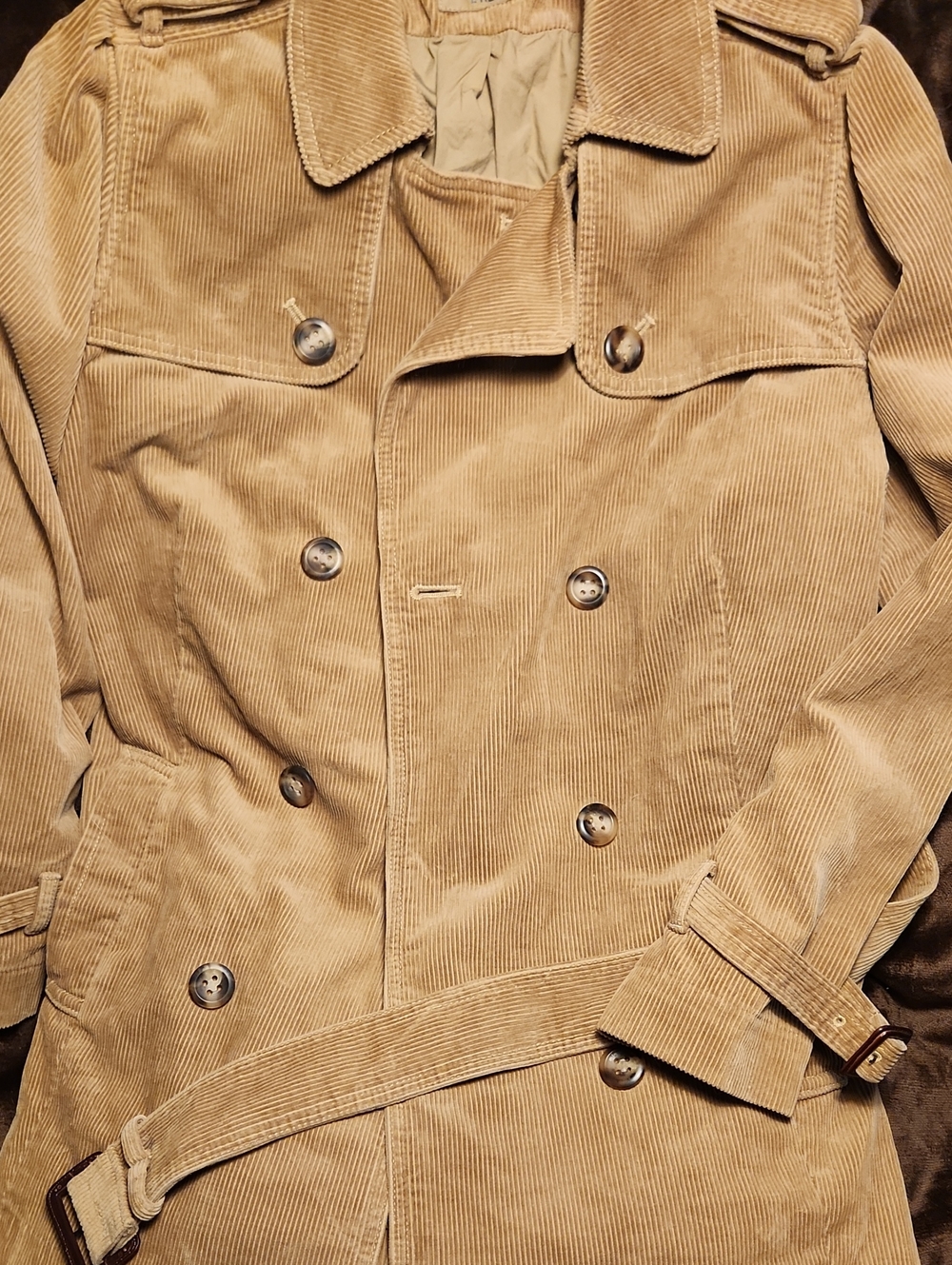 Men's Vintage LL Bean Tan Corduroy Trench Coat W/ Belt